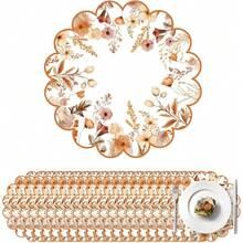 20/50Pcs 13.5 Inch Orange Autumn Harvest Floral Border Placemats, Disposable Tea Party Placemats, Suitable For Table Setting, Event Party, Wedding, Wedding Banquet, Birthday Decoration - View 2
