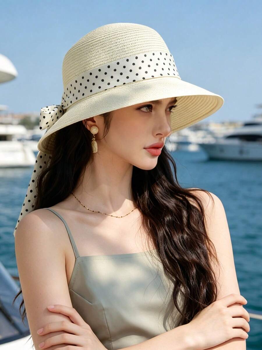 1件女款夏季新款波西米亞風寬帽簷戶外防曬草帽,夏季熱銷百搭簡約修臉易打理遮陽帽,適合戶外海灘、舒適休閒,適用於出遊、聚會、海邊度假及其他場合 - 彩色 - 查看 1