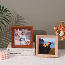 1/3pcs Square Natural Wooden Photo Frames, Dual-Color Light Oak And Dark Walnut Desktop & Wall-Mounted Frames, Minimalist Rustic Style Square Portrait Frames, Suitable For Children, Baby, Family Milestone Photography, Ideal For Nursery, Bedroom, Living Room And Apartment Decor, Children's Growth Memory Display Gift, Suitable For Baby Shower, Housewarming, Birthday And Other Occasions - Multicolor - View 2
