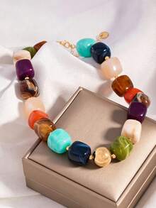 1 pièce Collier élégant et coloré à perles de mode européenne et américaine, bijou de clavicule haut de gamme - Style 2 - Voir 2