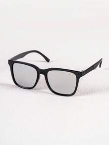 1 Pair Square Minimalist Fashion Glasses, Fashionable Versatile Colorful Coated Lens Large Frame Square Fashion Glasses - Multicolor - View 6