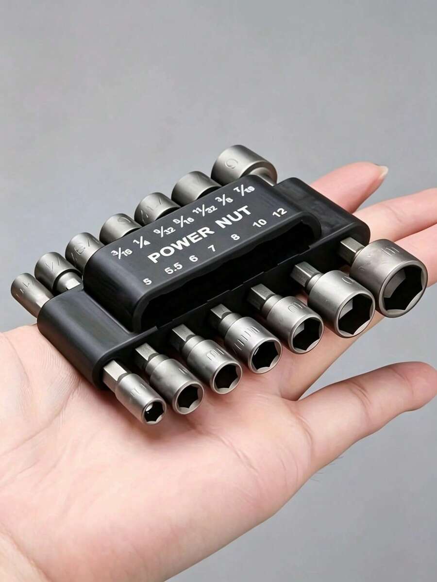 Set Adaptor Soket Heksagonal 1/4" 14 buah, Kit Mata Bor Kunci Mur Elektrik Metrik 5-12mm & Imperial 3/16"-7/16", Kompatibel dengan Mata Bor Soket Heksagonal Bor Listrik dan Obeng Impak, Set Alat Manual untuk Perbaikan Rumah, Otomotif, dan Pelepasan Pengencang Mekanik