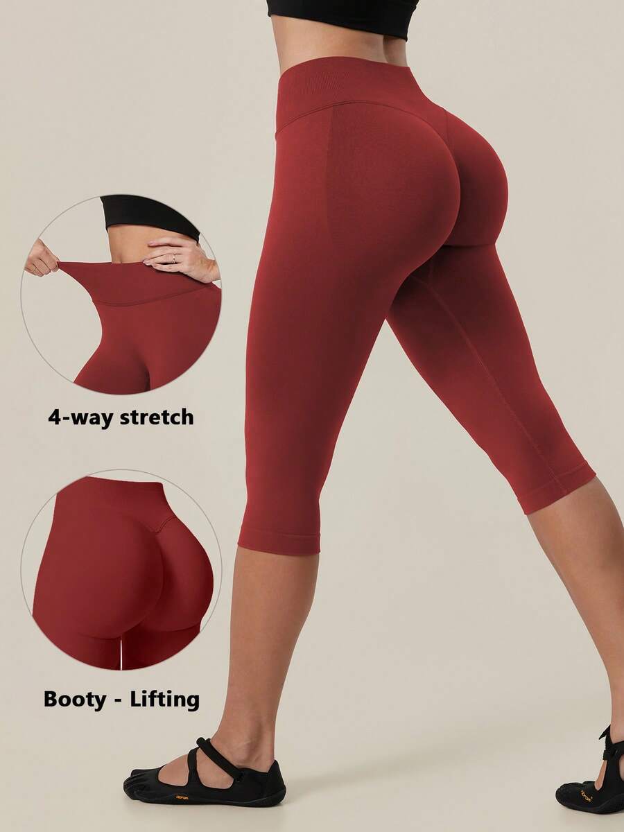 TimeOff Women's 1pc Solid Color Tummy Control Butt Lifting Slim Fit Sports Mid-Length Shorts - Red - View 1