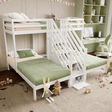 Loft Bed, 90 X 200cm, 3 Beds, Pine Wood, Ladder With Drawers - White - View 2