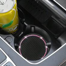 2pcs Car Cup Holder Coasters, Round Pink Rhinestone Decor, Non-Slip Silicone Cup Coasters - Diamond-studded Car Coasters - View 5