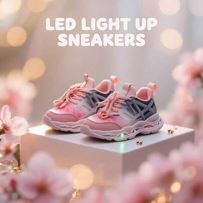 1 Pair Baby Sports Shoes, Spring/Autumn Fashion New Children's White Sneakers, Soft Sole Anti-Slip Boys' Casual Skate Shoes, Infant Breathable Mesh Shoes, LED Glowing Mesh Breathable Sports Shoes, Suitable For Boys And Girls - Casual, Shock-Absorbing, All-Season Anti-Slip Outdoor Running And Walking Shoes