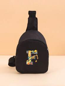 1PC Toddler A-Z Tool Letter Print Chest Bag, Adjustable Shoulder Strap Comfortable Crossbody Bag, Suitable For Toddlers Daily School, Outings And Casual Wear - Black - View 12