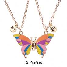 Back To School 2pcs Butterfly Magnetic Pendant Necklace For Girls, Cute Cartoon Colorful Butterfly BFF Necklace, Adjustable Geometric Jewelry Gift, Couple Necklace Accessories - one-size - View 11
