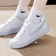 Nike New COURT BOROUGH Big Kids Flat Low-Top Versatile Casual Skate Shoes - White/Blue-green - View 5