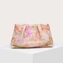 1件女款時尚休閒亮片蕾絲刺繡手拿包，大容量，適合外出、度假、晚宴與活動 - 粉色 - 查看 6
