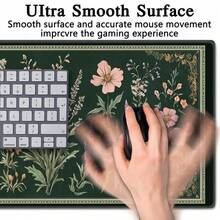 1pc Plant & Floral Pattern Desk Mat: Vintage Mushroom Design Mouse Pad, Gaming & Office Mouse Pad, Desk Accessory, Computer Accessory Mat, Non-Slip Base And Stitched Edge Keyboard & Mouse Pad, Computer Desk Mat, Suitable For Gaming And Office - A - View 5