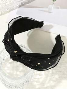 1pc French Style Gentle Gold Foil Black Mesh Fabric Knotted Headband, Vintage Versatile Hair Accessory For Outings And Commuting - Black - View 4