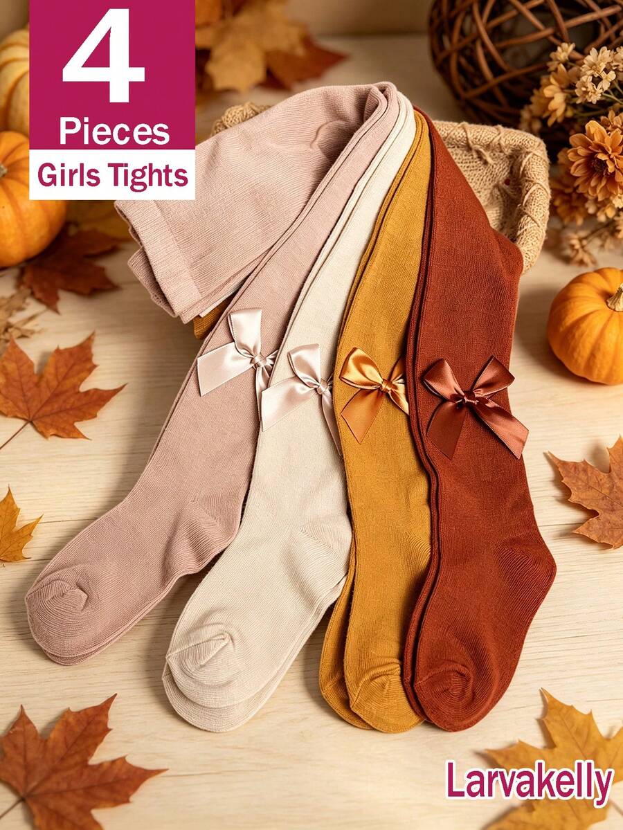 4/1pc Girl's/Girls' Autumn/Winter Snug Fit Leggings, Retro Maillard Color Palette Sweet & Cute Girls' Tights, Suitable For Daily Wear - Multicolor - View 1