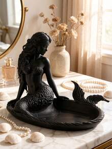1pc Mermaid Jewelry Tray, Decorative Storage, Desktop Organizer, Mermaid Sculpture, Shell-Shaped Dish, Suitable For Rings, Necklaces, Jewelry Storage, Holiday Decoration, Decorative Ornament, Home Decor, Dorm Storage, Back To School, Halloween, Christmas - Multicolor - View 6