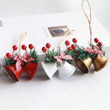 1pc Christmas Holiday Decoration Double Bell Christmas Tree Pendant Handmade DIY Accessory Metal Bell Hanging Ornament - 1PC - View 6