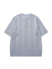 Men's Neutral Crew Neck Pullover, Casual Commute Versatile Business Solid Color Half-Open Collar Textured Short Sleeve Loose Fit Knit Top, Spring/Summer - Grey - View 4