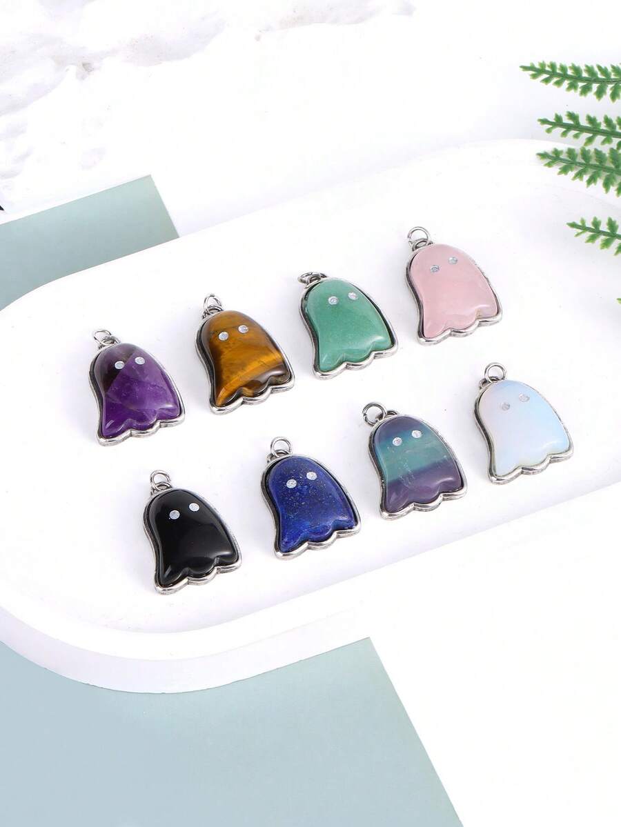 1 món mặt dây chuyền đá tinh thể tự nhiên chữa lành hình con ma, charm làm vòng cổ DIY, phụ kiện làm trang sức vòng tay, quà tặng Halloween H667 - mặt dây chuyền - Xem 1