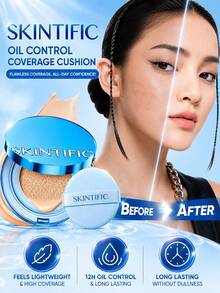 SKINTIFIC 藍色天鵝絨霧面氣墊粉底，全遮瑕，12小時控油，適合油性與混合肌膚，防水，持久，輕盈，保濕，不暈染 - 5CN Cool Walnut - 查看 3