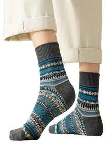 6 Pairs Men's Mid-Calf Socks, Retro Long Socks, American Patterned Socks For Boots, Autumn/Winter - Multicolor - View 3