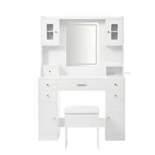 105 * 152 * 40 Cm Dressing Table/Vanity In A Modern, Minimalist Style / High-Quality Vanity Made Of Chipboard / With Adjustable LED Lighting And Power Outlet / Equipped With 6 Drawers And 4 Doors / Suitable For The Bedroom / White - 白色 - 查看 5