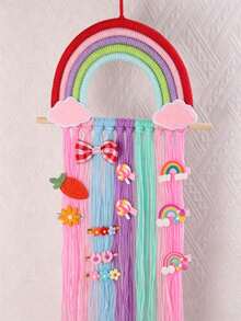 Rainbow Macrame Hair Clip Holder Wall Hanger, Baby Girls Hair Accessories Storage Organizer For Nursery Room Decor - Multicolor - View 6