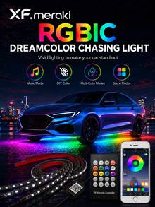 XF.Meraki Smart RGB Car Underglow Light Kit, App And RF Remote Control, IP67 Waterproof, Decorative Lights, 16 Million Color LED Strip, Music Sync - 1-to-4 - View 1