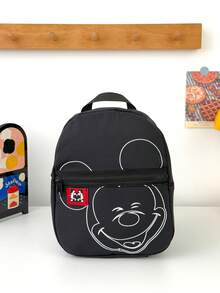 Disney 1pc Mickey Mouse Line Print Backpack, Black Nylon School Daypack With Square Tag, Multi-Pocket Casual Rucksack, Lightweight Bookbag, Suitable For Girls/Students/Teenagers/Young People/Fans, Ideal For Back To School/Daily Outings/Shopping! - Black Line Mouse Backpack - View 12