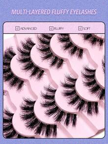 Asiteo 7 Pairs Thick Cat Eye Transparent Band Faux Mink Eyelashes Fluffy Natural Long Soft Volume For Vacation Makeup Extension - Black - View 2