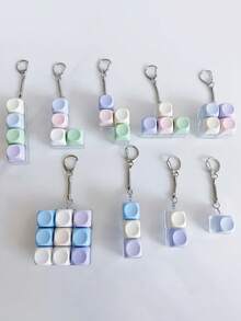 1pc 2/4 Key Mechanical Keyboard Keychain, Colorful Stress Relief Fingertip Key Ring Pendant, Decompression Bag Charm, Car Keychain - Multicolor - View 7