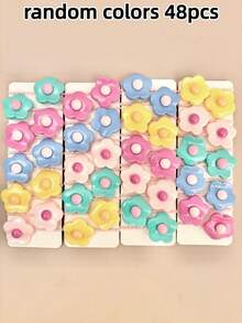 12/24/36/48pcs Random Fresh Macaron Colorblock Floral Hair Scrunchies, Cute Versatile Hair Accessories For Girls - Multicolor - View 10
