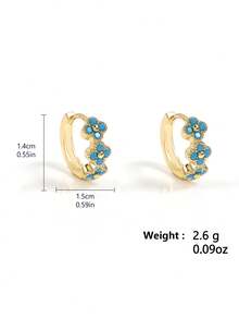 6pcs Exquisite Dazzling Earring Sets Earrings Stack Golden Copper Color Turquoise Color Stone Zirconia Hoop Stack Gifts For Women - Earring Set - View 8