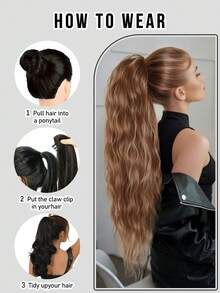 7JHH WIGS 34英吋超長深波浪馬尾接髮－暖金色挑染抓夾式馬尾接髮，蓬鬆自然感合成髮片，適合女性日常配戴、派對使用與萬聖節 - 銅色 - 查看 8