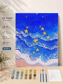 1 Set Starry Waves DIY Numbered Painting Kit, Oil Painting Set For Home Decor And Art Wall Decoration, Unframed Canvas Art, Holiday Gift. - Frameless - View 2