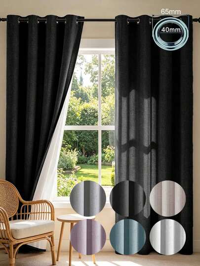 Linen Texture 100% Blackout Curtains 2 Panels Thermal Insulated Rod Pocket Window Treatments, Suitable For Bedroom And Living Room