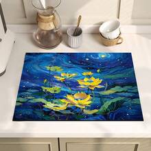 1pc Dish Drying Mat, Coffee Machine Mat, Star Moon Night Lotus Pattern Dish Drying Mat, Absorbent Quick-Dry Drain Mat, Kitchen Countertop Protection Mat, Holiday Home Decor Mat, Dishware Tea Set Storage Mat Multi-Purpose Desktop Absorbent Drying Mat, Room Desktop Protection Mat, Holiday Gift, Kitchen Decoration - XYLSD687 - View 6