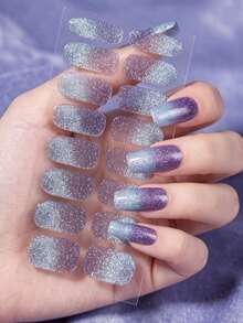 1pc Gradient Cat Eye Glitter Nail Stickers, Waterproof Self-Adhesive Y2K Luxury Versatile Wear-Resistant Full Nail Decals - 彩色 - 查看 10