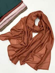 1 pieza Pañuelo musulmán de borde ancho de doble cara, casual, cómodo, versátil, de unicolor, delgado, transpirable, suave, para uso diario, vacaciones y viajes, envoltura para la cabeza, primavera y verano, nuevo pañuelo para mujer - Multicolor - Ver 13