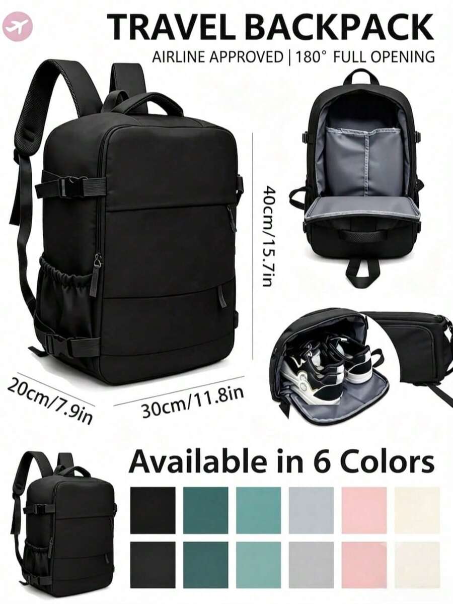 Dedoo Black Water Resistant Nylon Large Travel Backpack,Multi Compartments Side Pocket Adjustable Buckle Straps For Air Travel School Gym Weekend Daily Work - Black - View 1