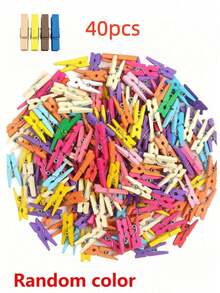 10/40/80pcs Colorful Wooden Clothespins, Rainbow Decorative Mini Wooden Clips; Can Be Paired With Nails To Fix Photos, Paintings, Both For Hanging Clothes And DIY Decoration; Suitable For Girls' Theme Parties, Gender Reveal Party Gifts, Home Dorm Storage Multi-Purpose Photo Clips. - Random Color - View 11