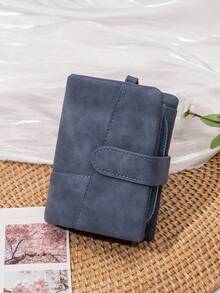 CHARM INFINITE Women Vintage Matte Trifold Wallet Detachable Wrist Strap Multi Card Zipper Coin Pocket Portable Credit Card Purse For Daily Travel - Multicolor - View 11