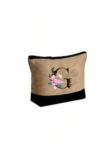 Women's Beach Tote Bag With Shoulder Strap, Pink Peony Flower A-Z Letter Print Tote Bag, Comes With Shoulder Strap And Makeup Bag; Vacation Beach Commute Shopping Bag, Gift Bag With Side Pockets, Large Capacity Handbag, Can Hold Books, Cosmetics, Parasol, Suitable For Daily Commute, Travel, Picnic, Camping, Students, Large Capacity Laptop Tote Bag, Student Commute Canvas Bag, Back To School Gift, Teacher's Day Gift - Multicolor - View 40