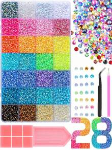 Set de 28 colores de strass, gemas de strass de resina de 3mm con parte posterior plana multicolor, adecuadas para pintura de diamantes, manualidades de libros, arte de uñas - Multicolor - Ver 6