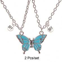 Back To School 2pcs Butterfly Magnetic Pendant Necklace For Girls, Cute Cartoon Colorful Butterfly BFF Necklace, Adjustable Geometric Jewelry Gift, Couple Necklace Accessories - one-size - View 21