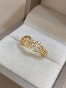 18k Gold Plated Double Layer Wavy Gold Ring, Women's Ring, Personalized Ring, High Quality Luxury Jewelry, Luxury Designer Ring, Unique Jewelry, Adjustable Ring, Gold Plated Ring, Suitable For Daily, Date, Party, Back To School, Summer Jewelry, Beach Jewelry, Women's Beach Accessories, Birthday Gift, Girlfriend Gift, Mother Gift, Bohemian Jewelry - Multicolor - View 8