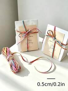 5m Multicolor Raffia Paper Rope Ribbon, Suitable For Gift Wrapping, Floral Arrangement And Wedding Bouquet, Party Decoration Paper Rope - Multicolor - View 3