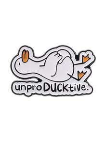 懶洋洋躺平白鴨琺瑯胸章 UnproDUCKtive 幽默辦公室懶散諧音襟章 - 白色 - 查看 10