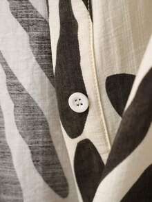 Plus Size Women's Casual Leaf Print Tie-Front Shirt, Limited Stock - Multicolor - View 6