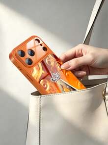 1pc Customizable Text And Letter Rhinestone Apple Design Tempered Glass Phone Case, Compatible With IPhone 17 ProMax/17 Air/15/16 Pro/14 Plus/13 Pro/12 Pro Max/11, Tempered Glass Camera And Back Protection, Large Window Phone Protective Shell, Best Gift For Friends And Family - Orange - View 7