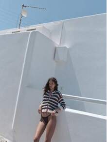 Women's Striped Short Cover Up Loose Long Sleeve Summer Cover-Up - Multicolor - View 6