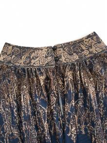 Vintage Paisley Print High Neck Long Sleeve Asymmetric Mini Dress, Autumn Style - Blue - View 10